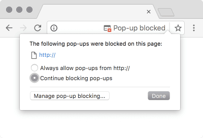 Screenshot of Popup Blocker in Chrome 52 on macOS