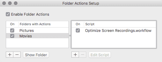 Screenshot of Folder Actions Setup on macOS