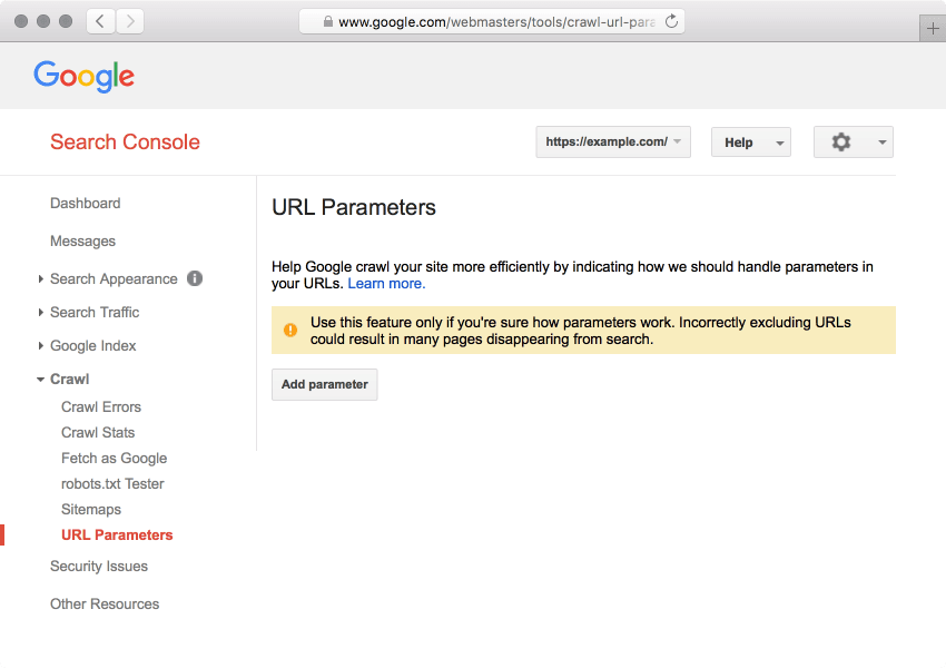 Screenshot of Google Search Console's URL Parameters tool